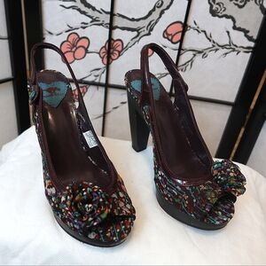 Rocket Dog Multicolor Purple Floral Peep-Toe Chunky Heels Size 7